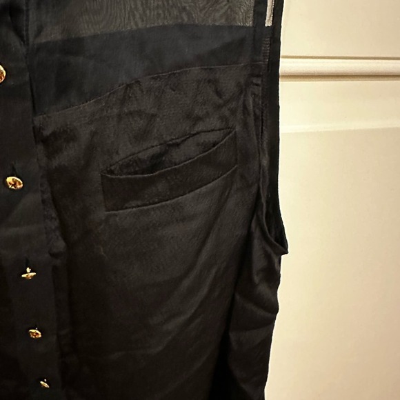Alexander Wang Women’s Black Silk Sleeveless Blouse Gold Button Front - Picture 6 of 8